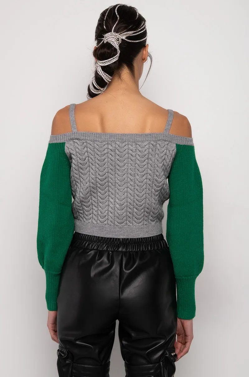 ASPEN OFF THE SHOULDER COLORBLOCK SWEATER