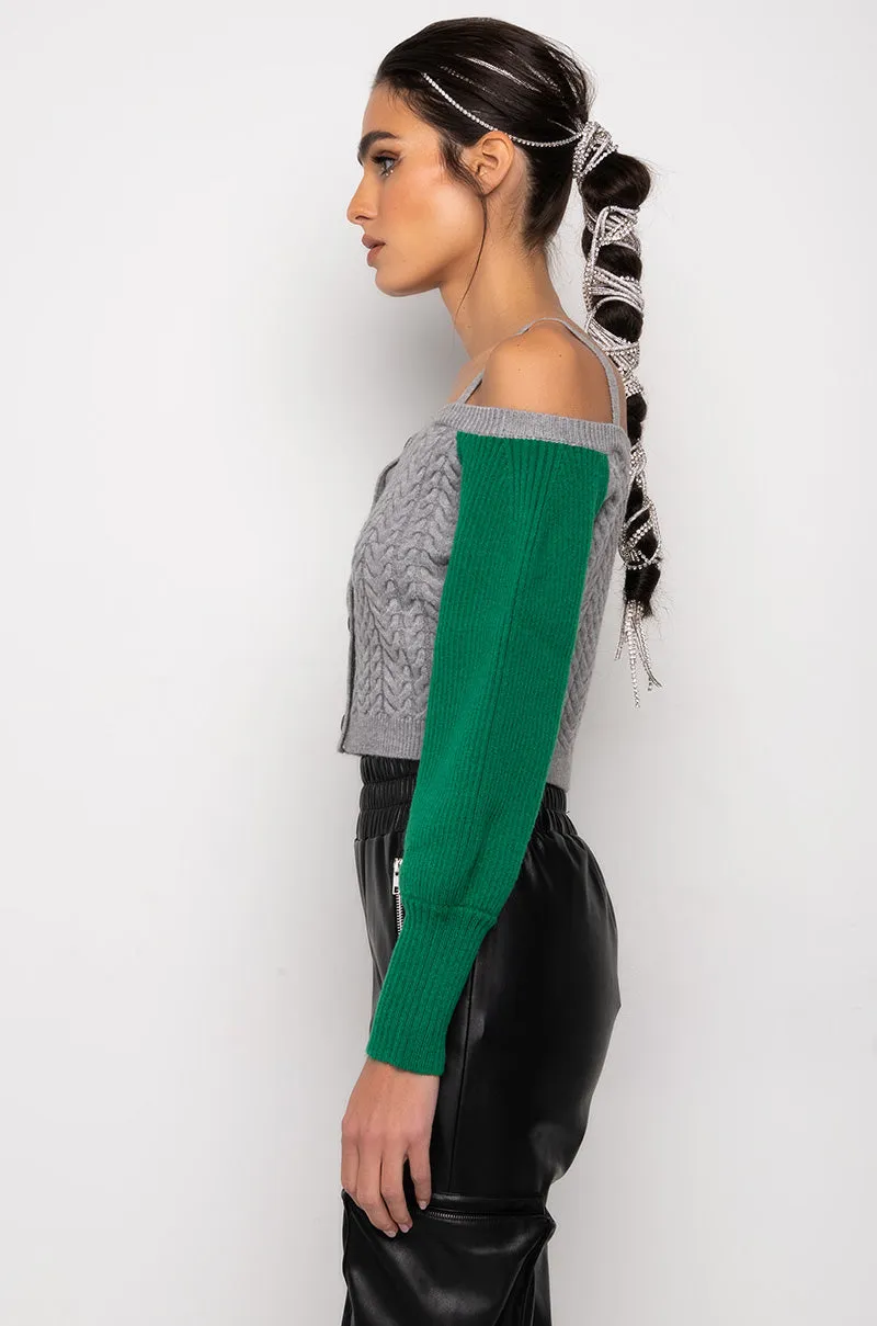 ASPEN OFF THE SHOULDER COLORBLOCK SWEATER