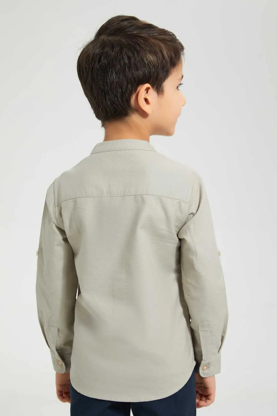 Beige Mandarin Casual Shirt With Two Pockets