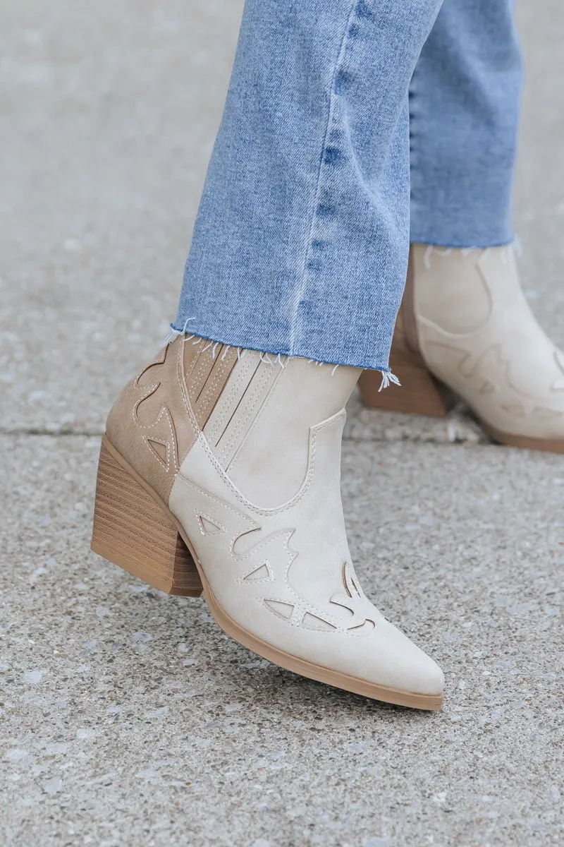 Beige Two Tone Western Booties - FINAL SALE