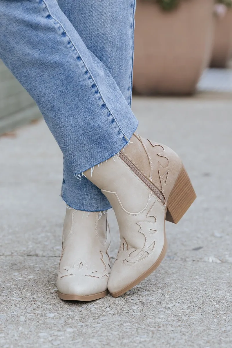 Beige Two Tone Western Booties - FINAL SALE