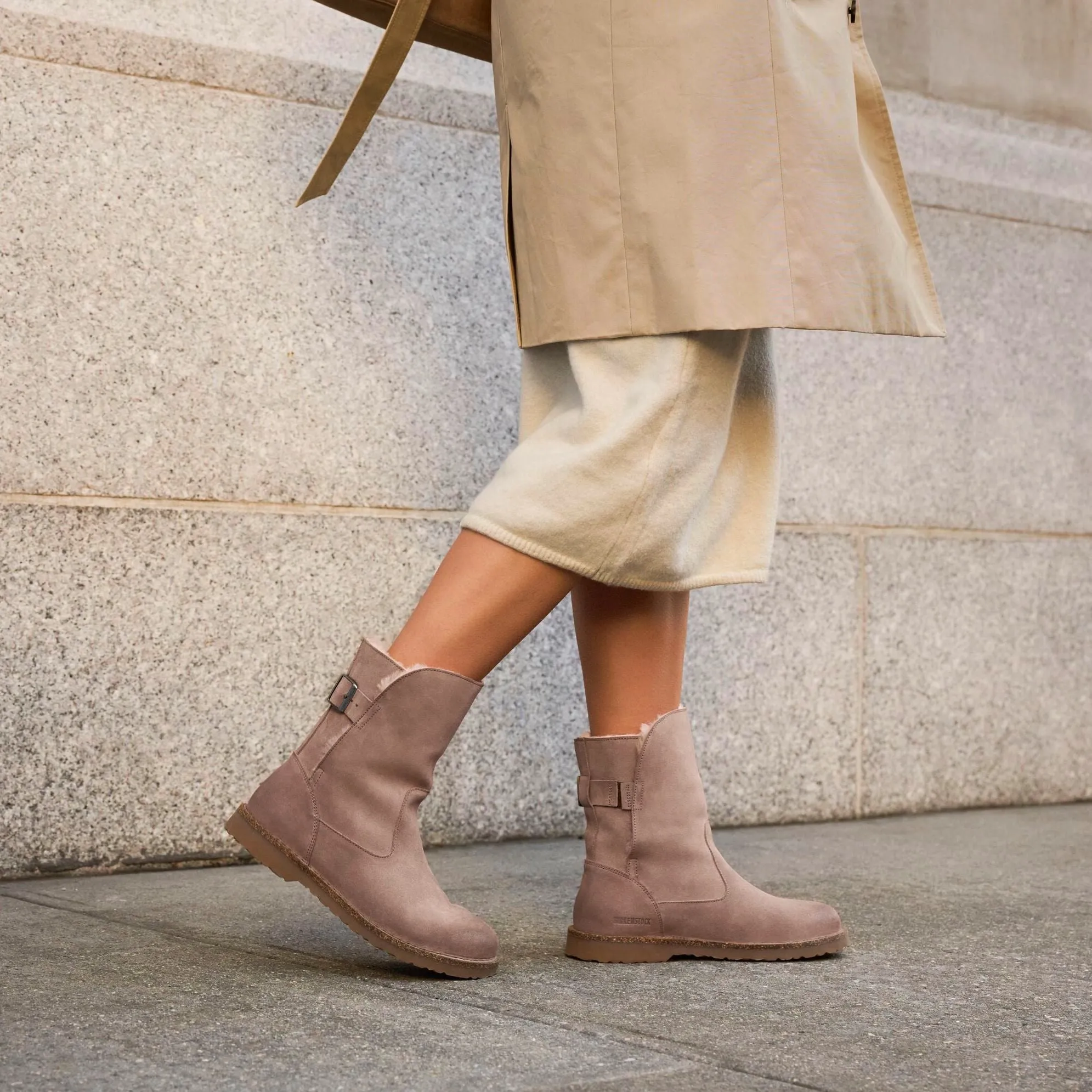 Birkenstock Uppsala gray taupe suede/soft pink shearling