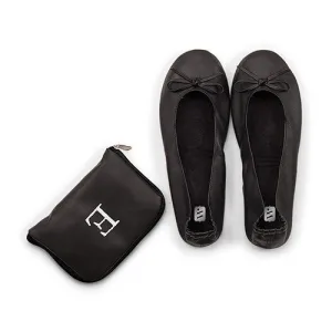 Black Foldable Flats Pocket Shoes with Personalized Bag