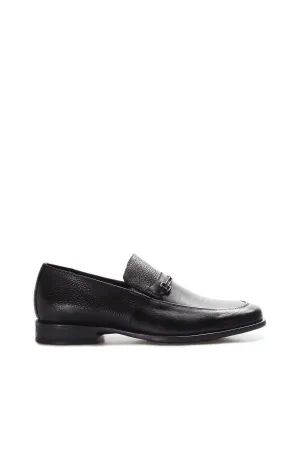 Black Textured Leather Loafers-Wessi