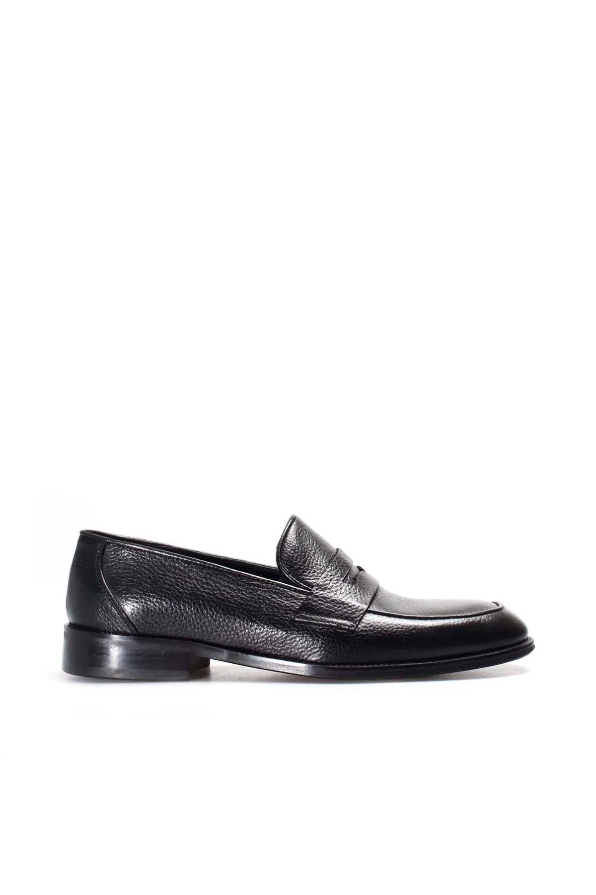 Black Textured Leather Loafers Wessi