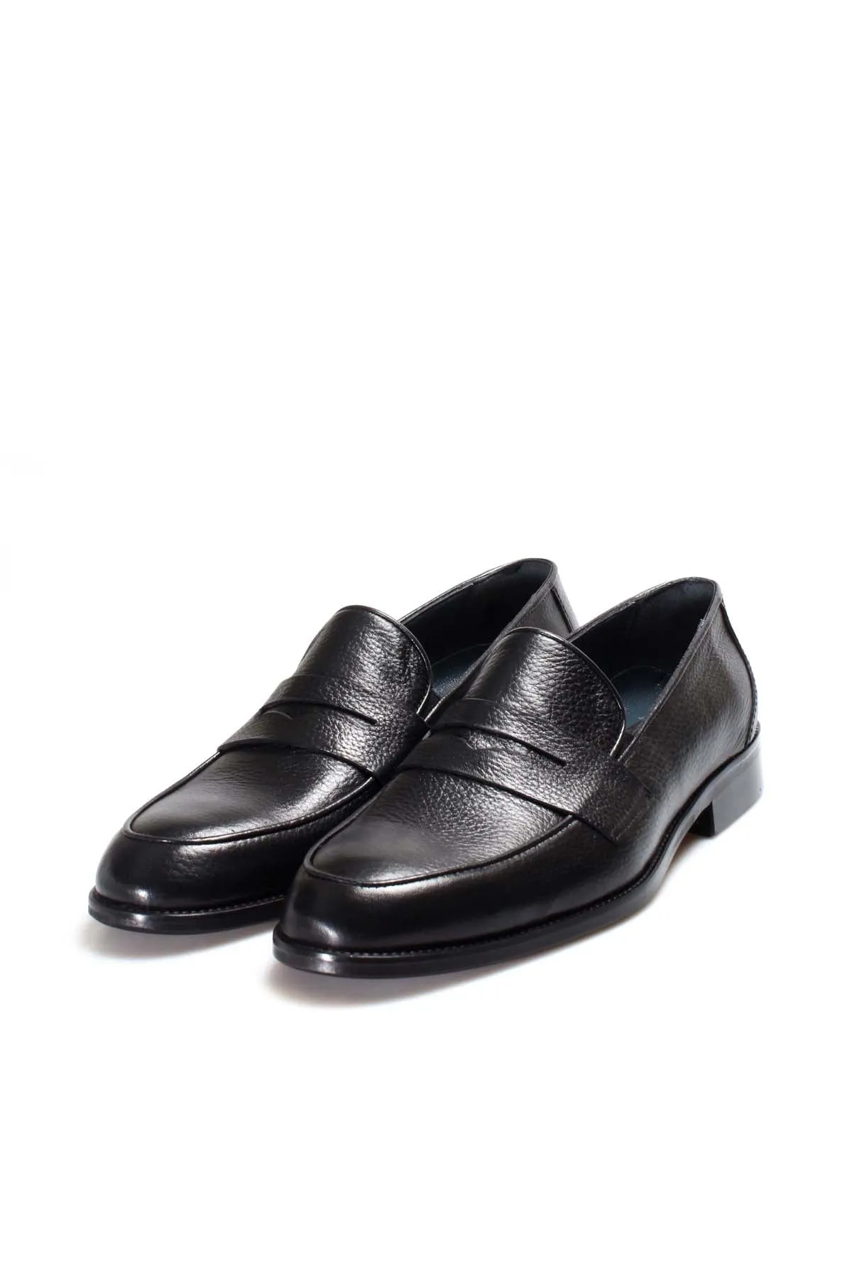 Black Textured Leather Loafers Wessi