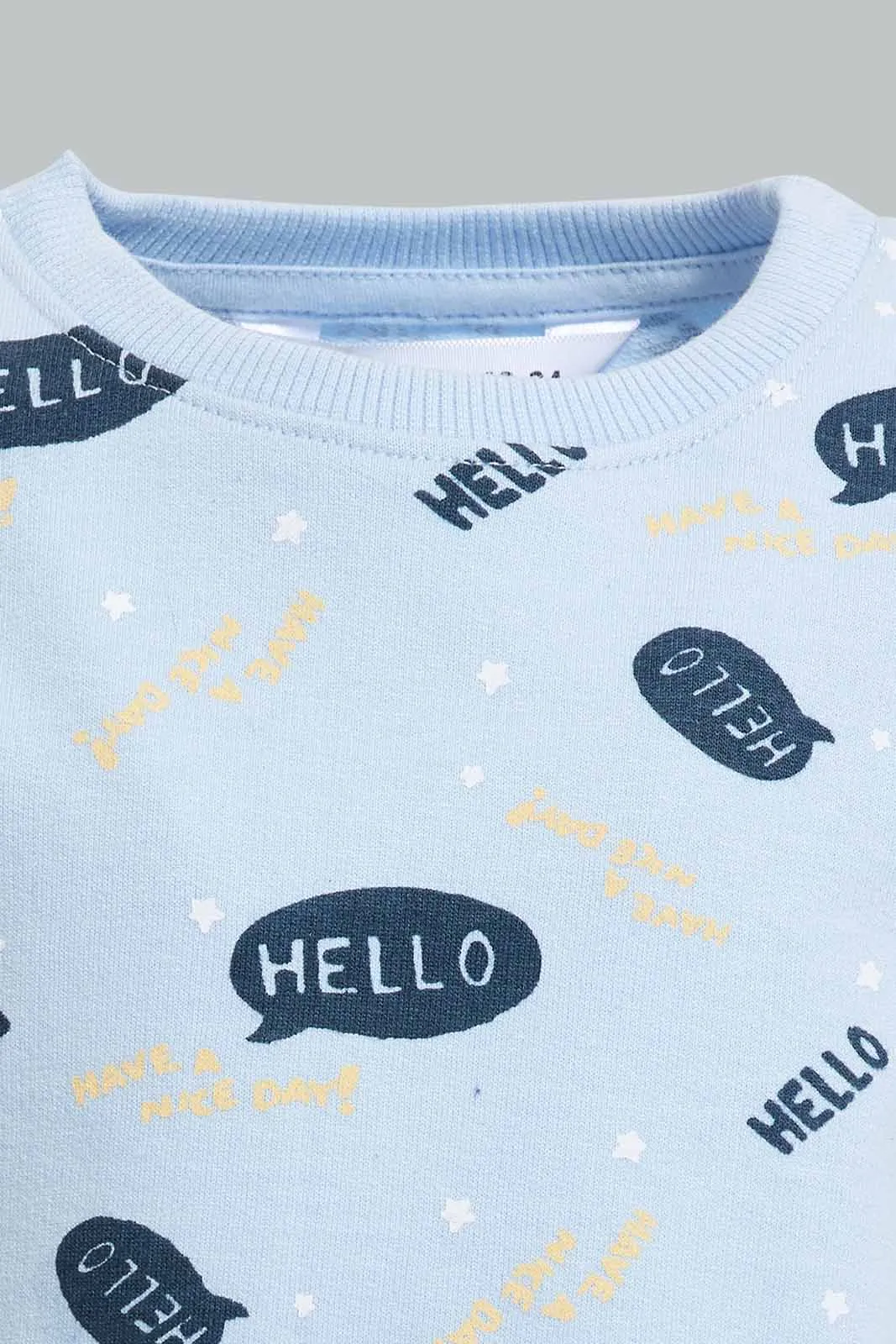 Blue Printed Knitted T-Shirt For Baby Boys