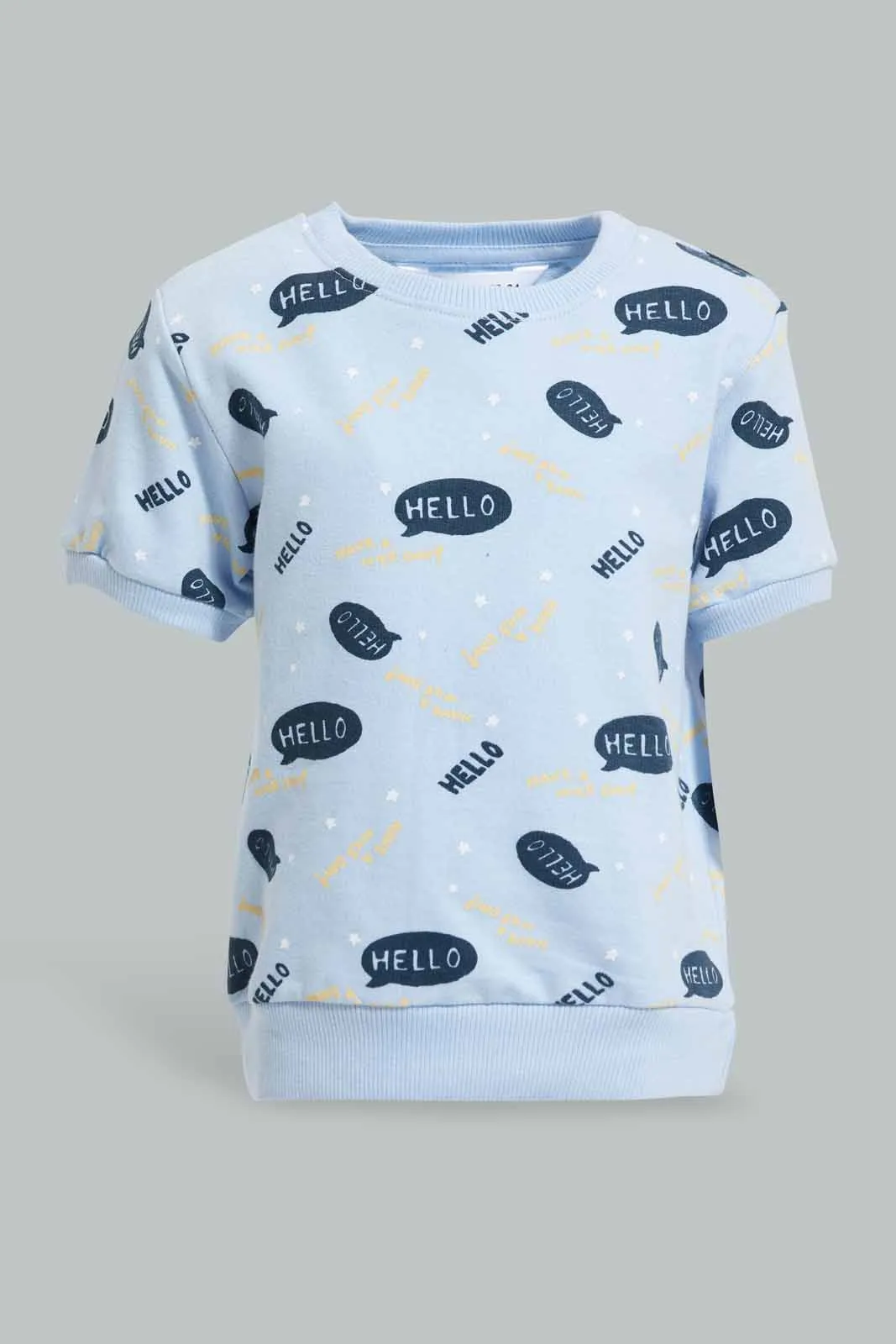 Blue Printed Knitted T-Shirt For Baby Boys