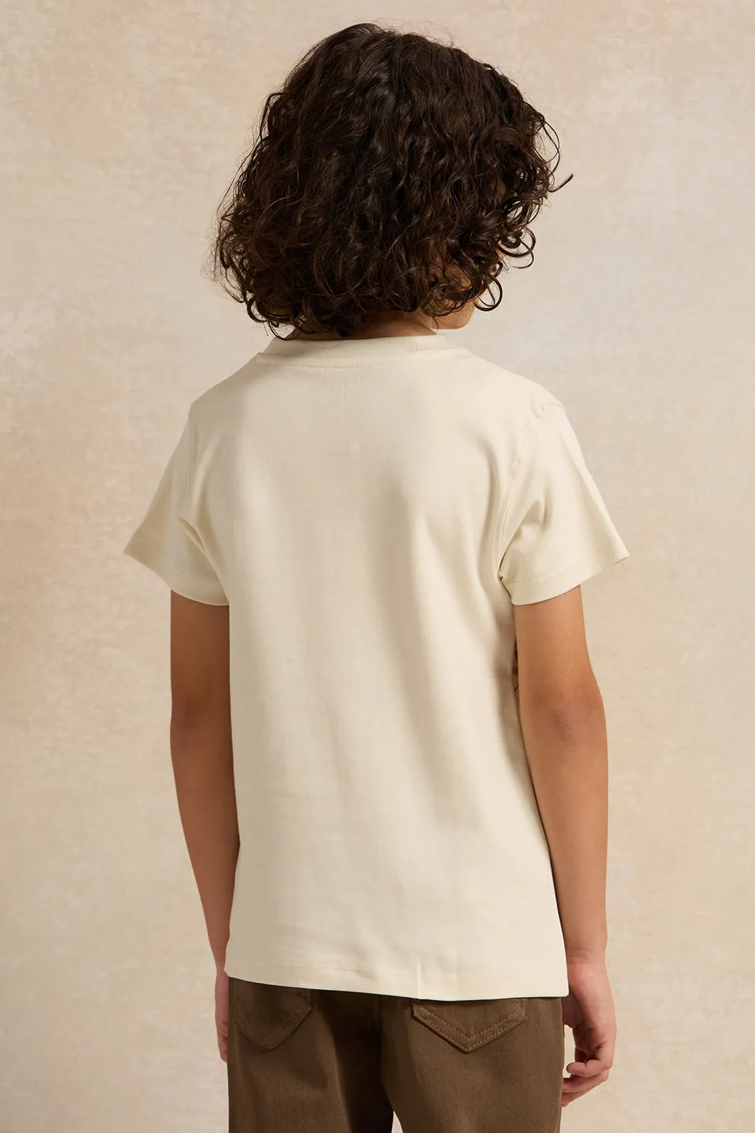 Boys Beige Digital Printed T-Shirt