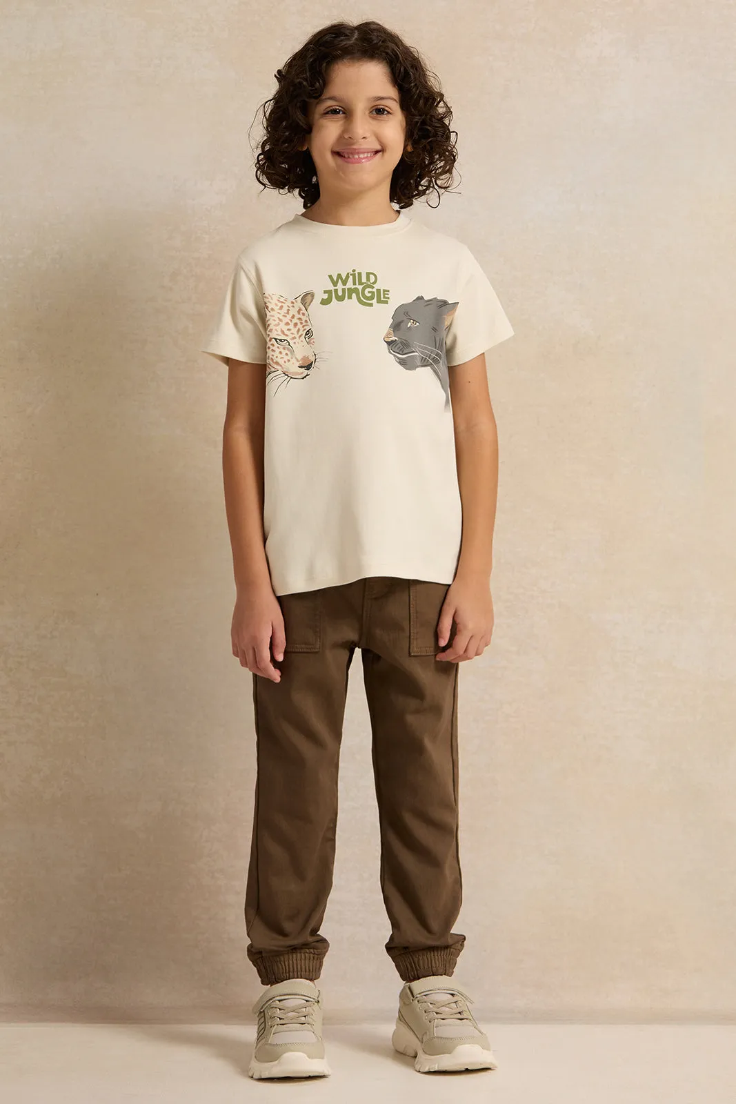 Boys Beige Digital Printed T-Shirt