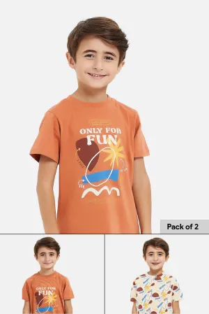 Boys Orange And Cream Fun T-Shirt Set (2 Piece)