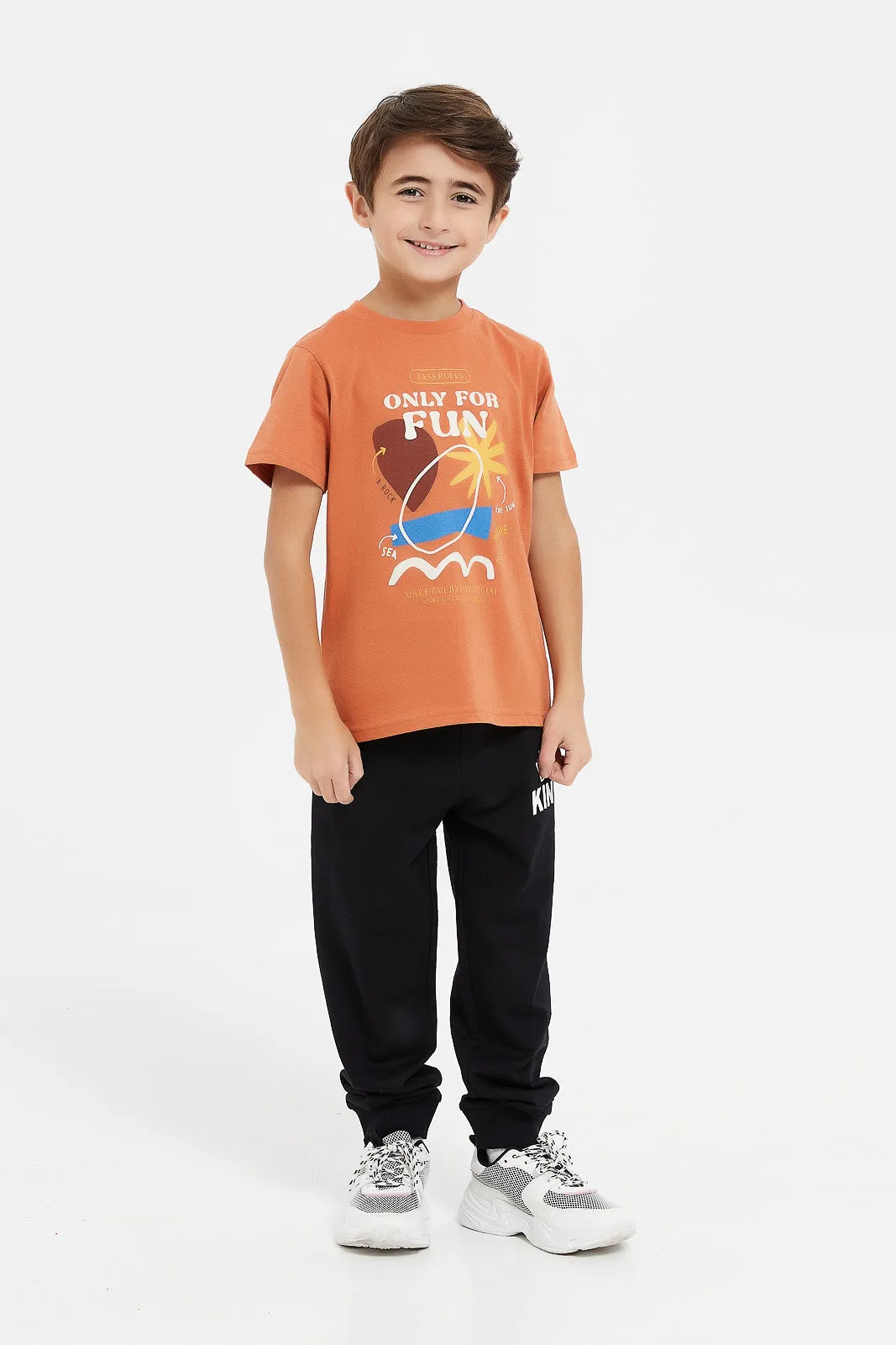 Boys Orange And Cream Fun T-Shirt Set (2 Piece)