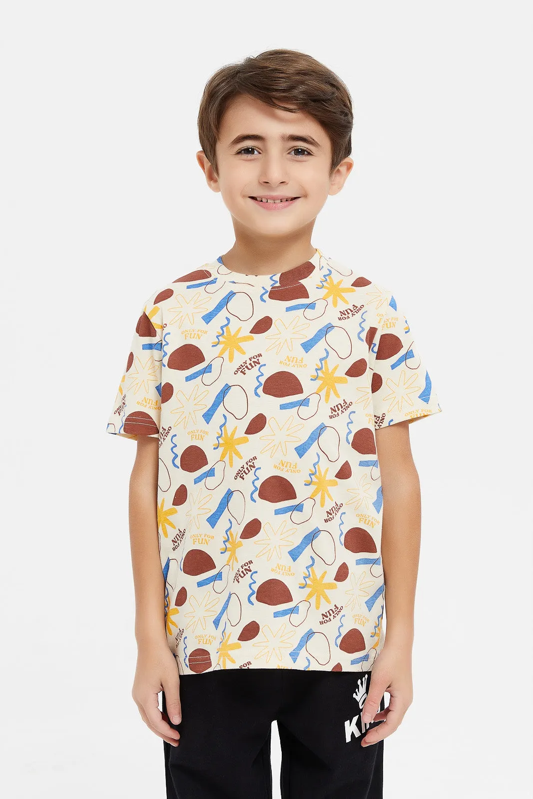 Boys Orange And Cream Fun T-Shirt Set (2 Piece)