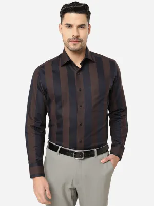 Brown & Navy Striped Slim Fit Formal Shirt | Metal