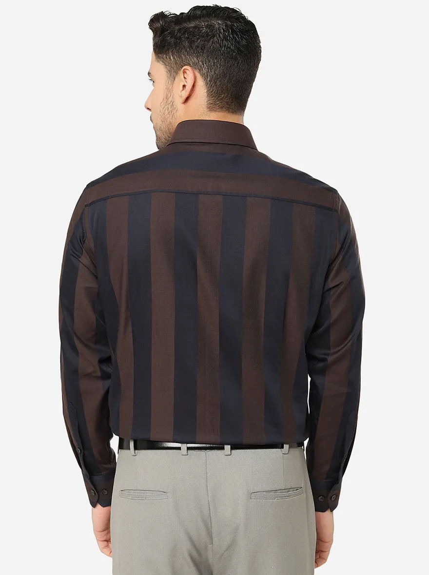 Brown & Navy Striped Slim Fit Formal Shirt | Metal