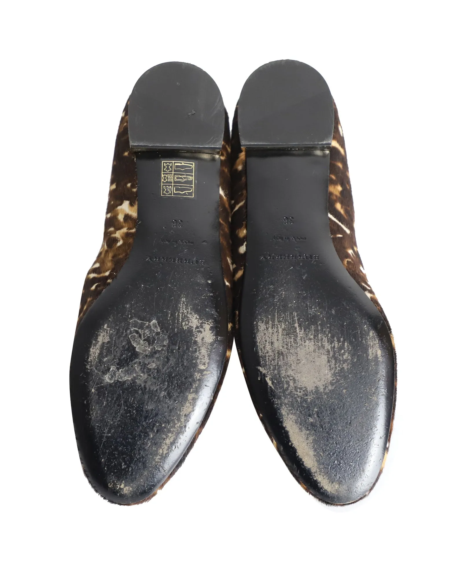 Burberry Flat Loafers in Leopard Print Calf Hair