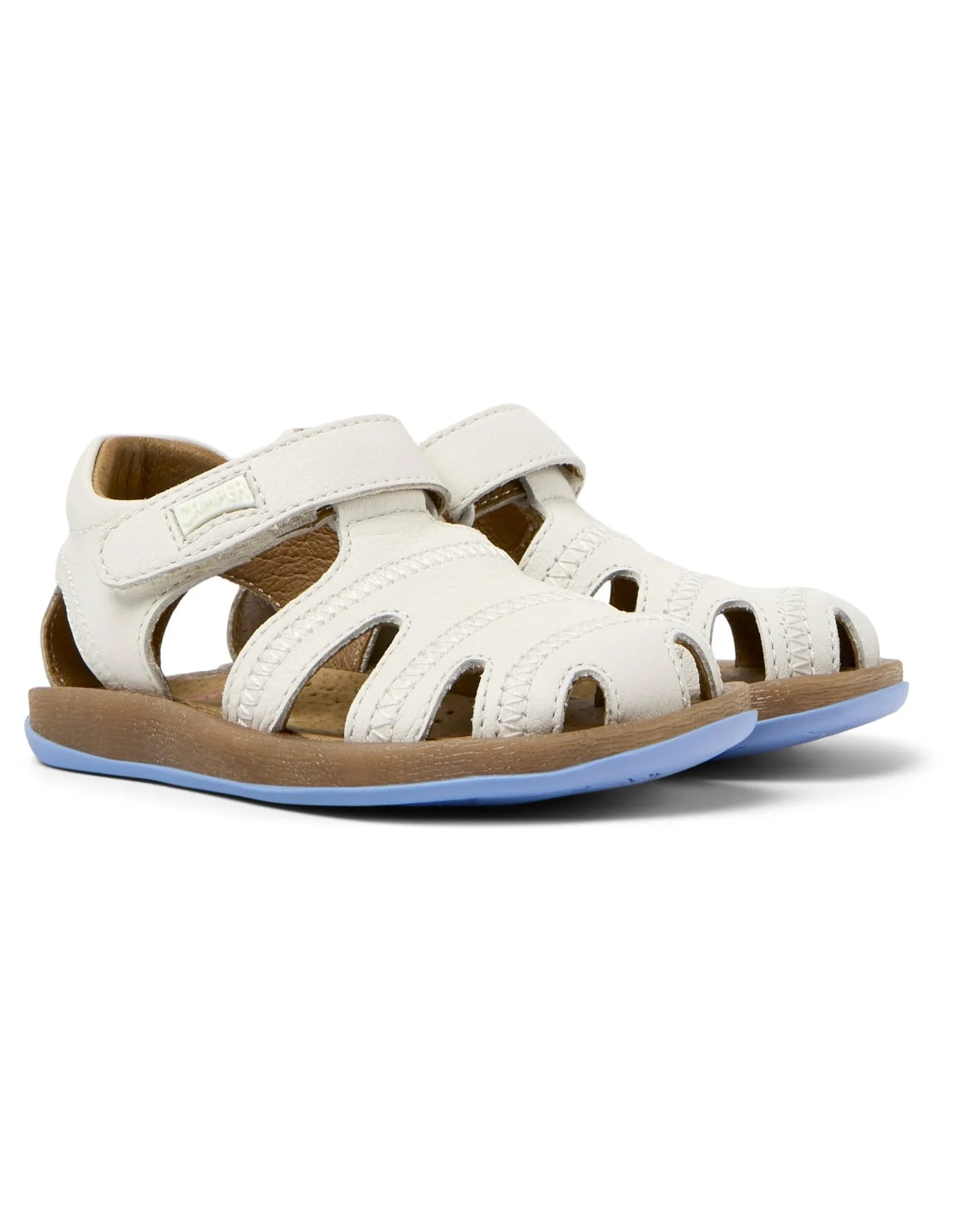 Camper: Bicho Kids Velcro Closed Toe Sandals - White Leather