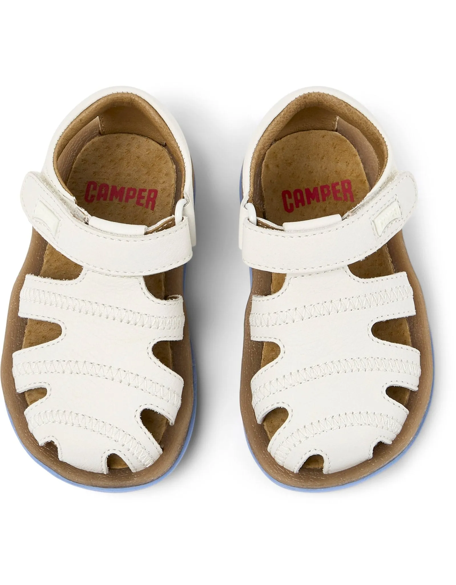 Camper: Bicho Kids Velcro Closed Toe Sandals - White Leather