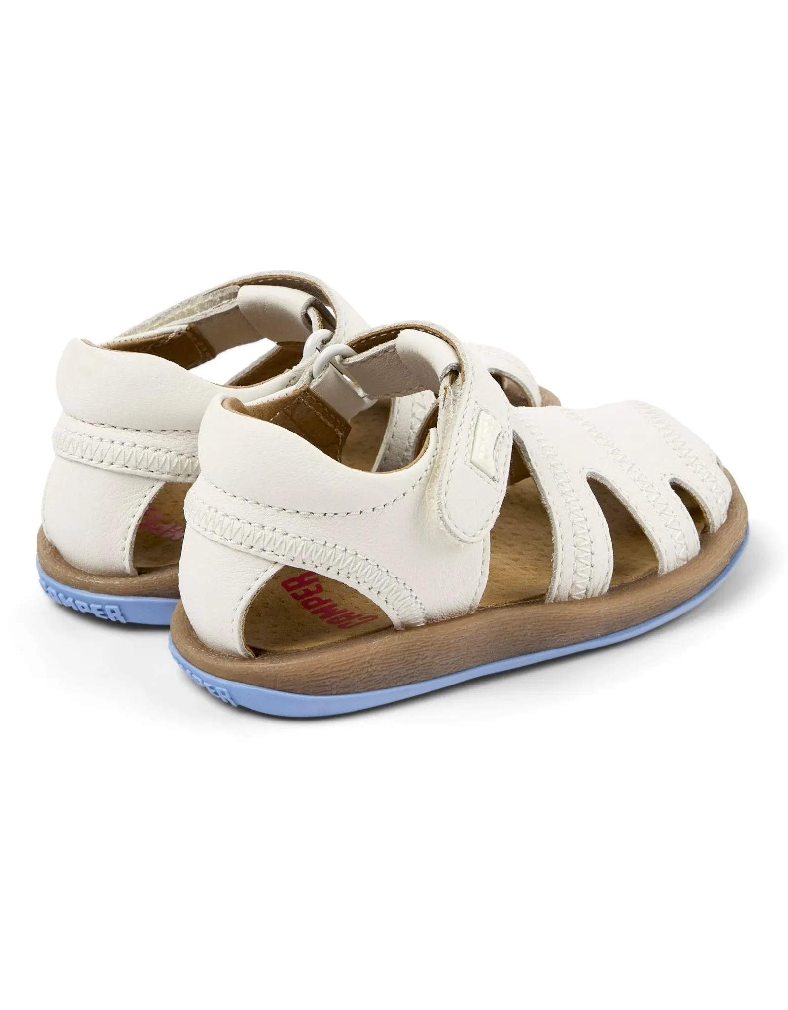 Camper: Bicho Kids Velcro Closed Toe Sandals - White Leather