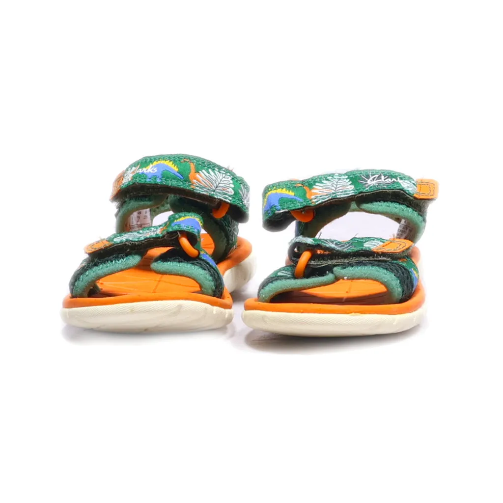 Clarks Flat Sandals Fabric Green Colour For Kids