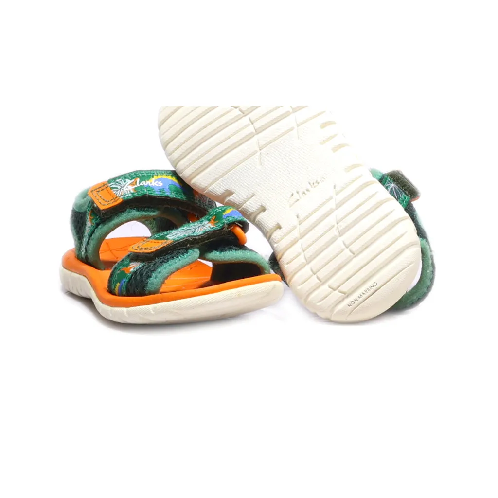 Clarks Flat Sandals Fabric Green Colour For Kids