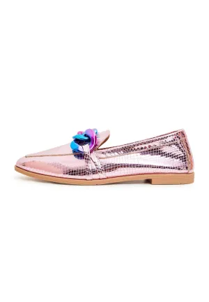 Classic Leather Flat Sole Loafers - Metallic Pink