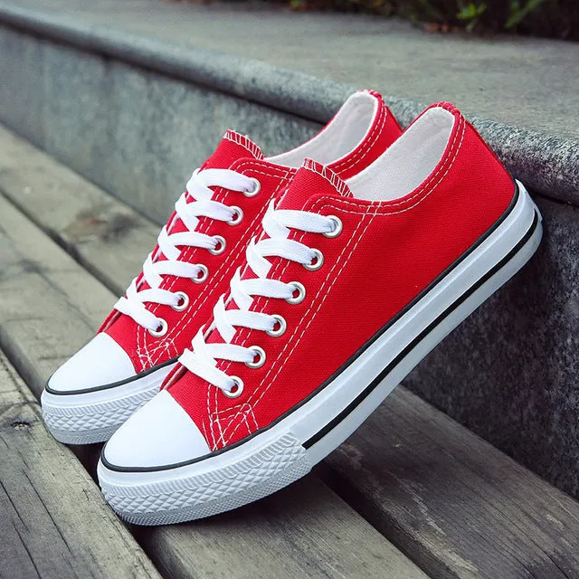 Classic Women Canvas Shoes Female Casual Sneakers for Woman Round Toe Lace Up Solid Red White Black Blue Plus Large Size 43 44