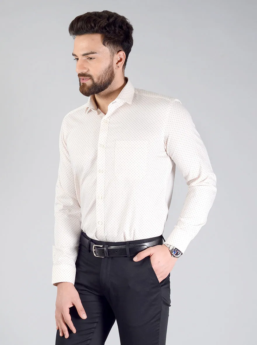 Cream Printed Slim Fit Formal Shirt | JadeBlue