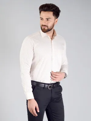 Cream Printed Slim Fit Formal Shirt | JadeBlue