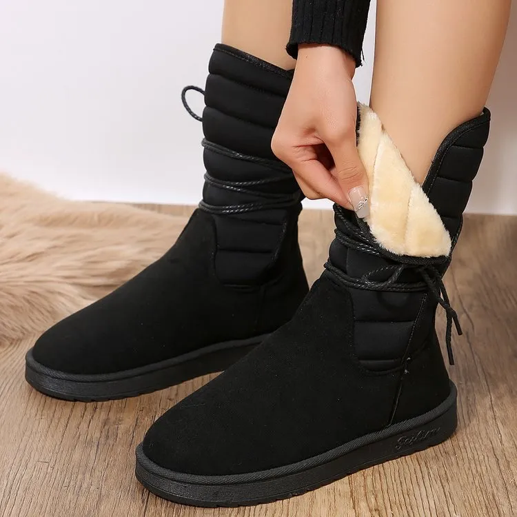 elveswallet Mid-calf lace-up fleece snow boots