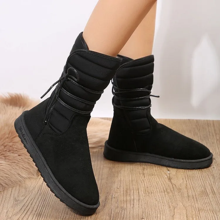 elveswallet Mid-calf lace-up fleece snow boots