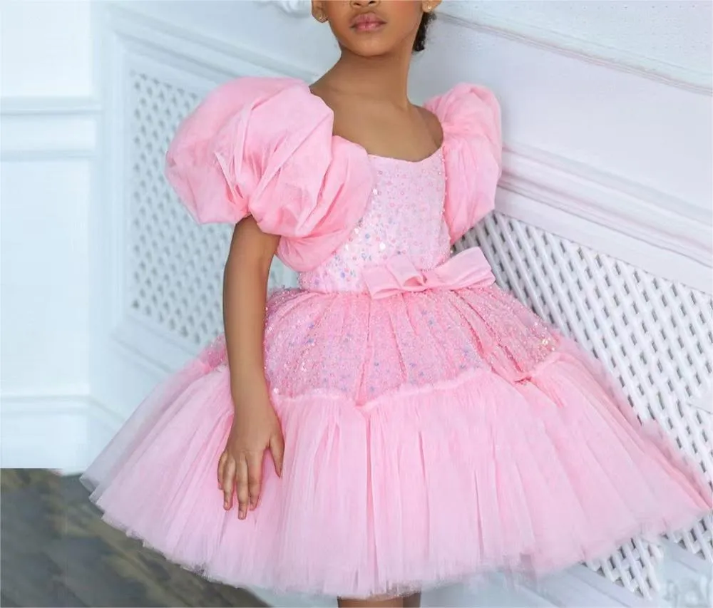 Fairy Tale Princess Puff Dress Dreamy Bubble Sleeve Gown Shiny Princess Style Dress Romantic Tulle Kidswear