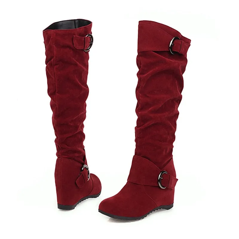 Funki Buys | Boots | Women's Mid-Calf Suede High Wedge Boot