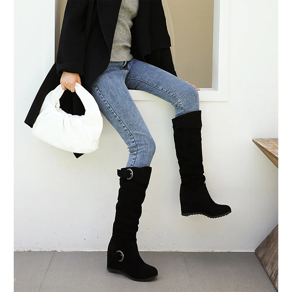 Funki Buys | Boots | Women's Mid-Calf Suede High Wedge Boot