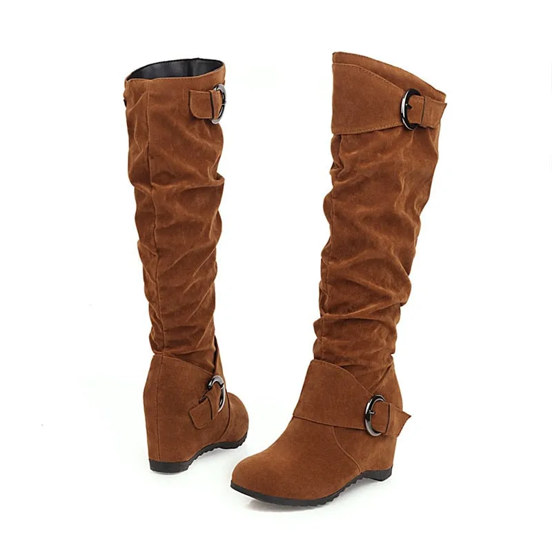 Funki Buys | Boots | Women's Mid-Calf Suede High Wedge Boot