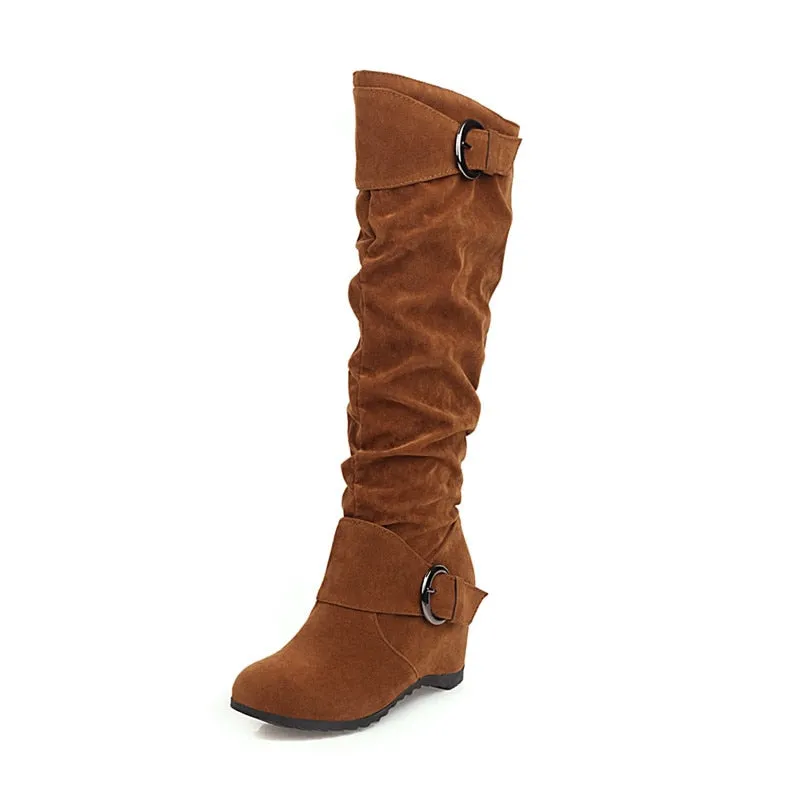 Funki Buys | Boots | Women's Mid-Calf Suede High Wedge Boot