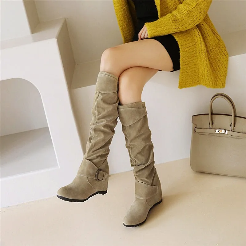 Funki Buys | Boots | Women's Mid-Calf Suede High Wedge Boot