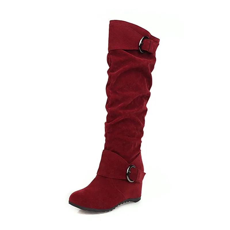 Funki Buys | Boots | Women's Mid-Calf Suede High Wedge Boot