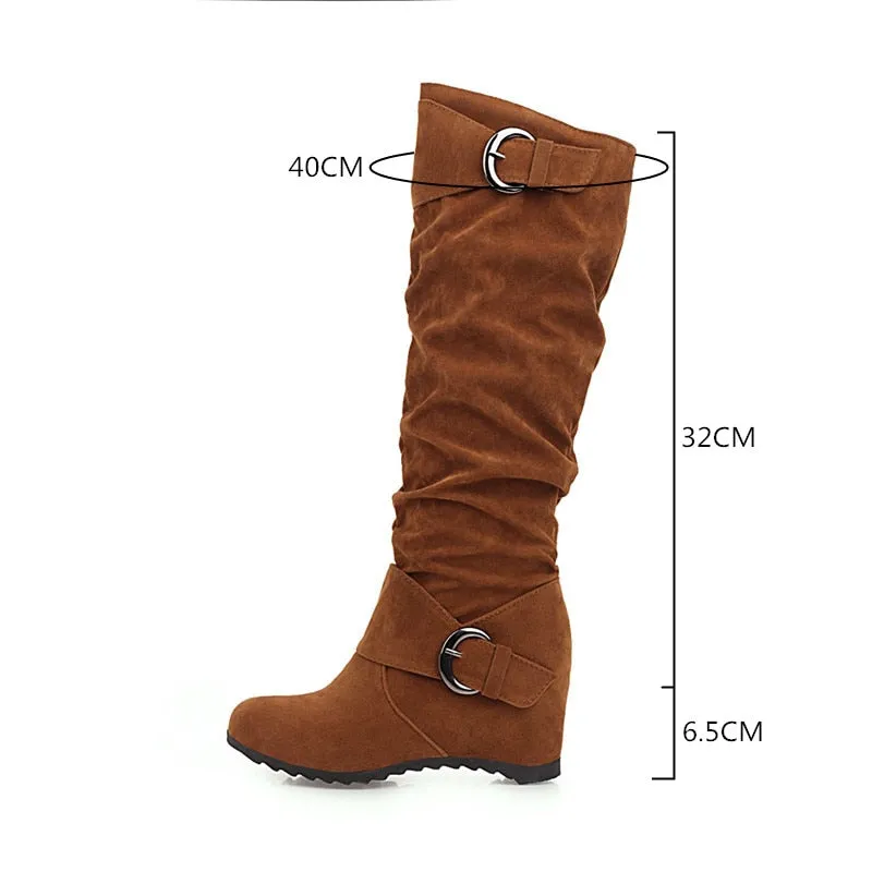 Funki Buys | Boots | Women's Mid-Calf Suede High Wedge Boot