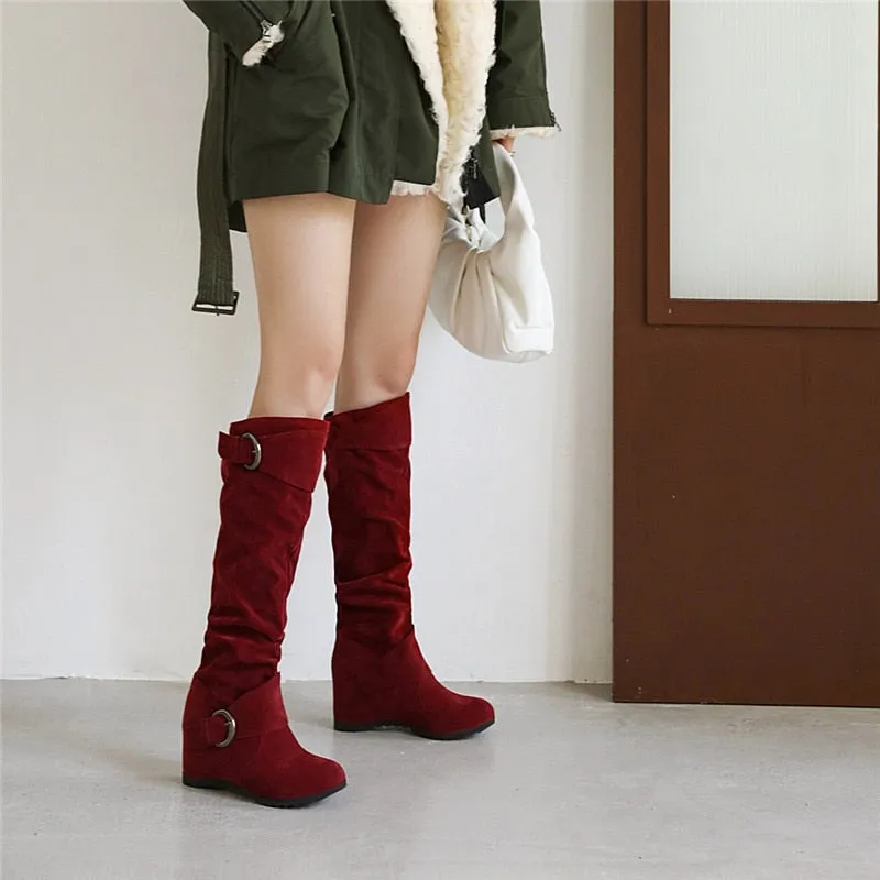 Funki Buys | Boots | Women's Mid-Calf Suede High Wedge Boot