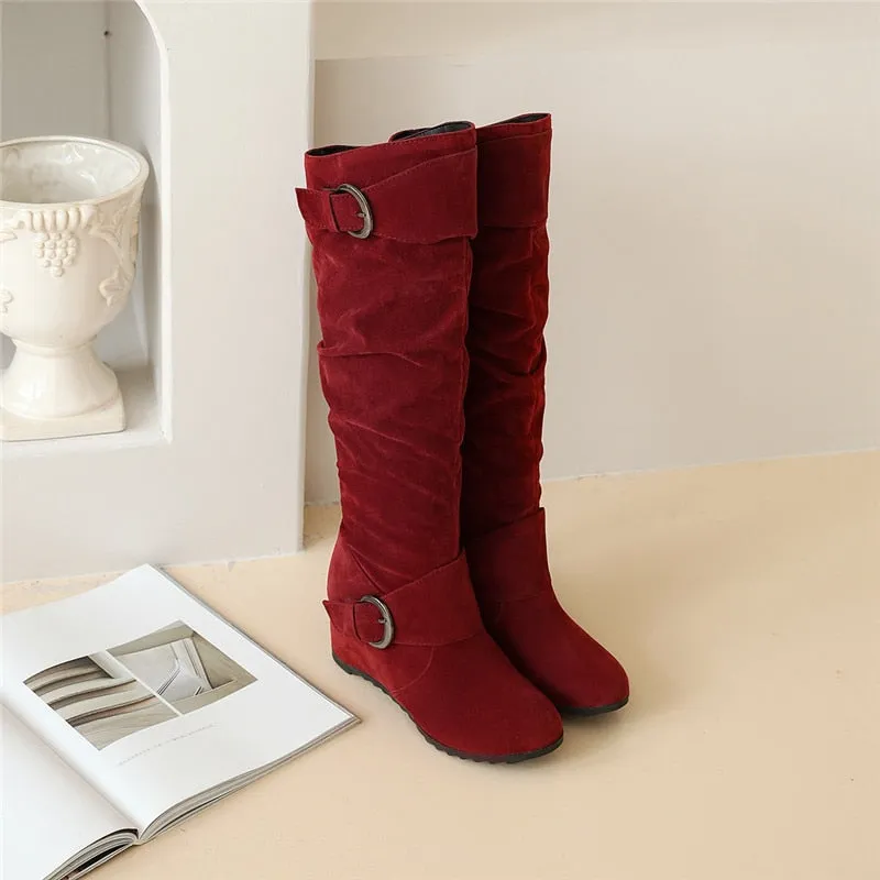 Funki Buys | Boots | Women's Mid-Calf Suede High Wedge Boot