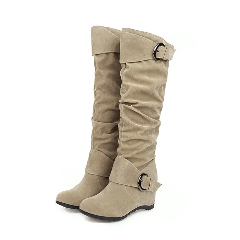 Funki Buys | Boots | Women's Mid-Calf Suede High Wedge Boot