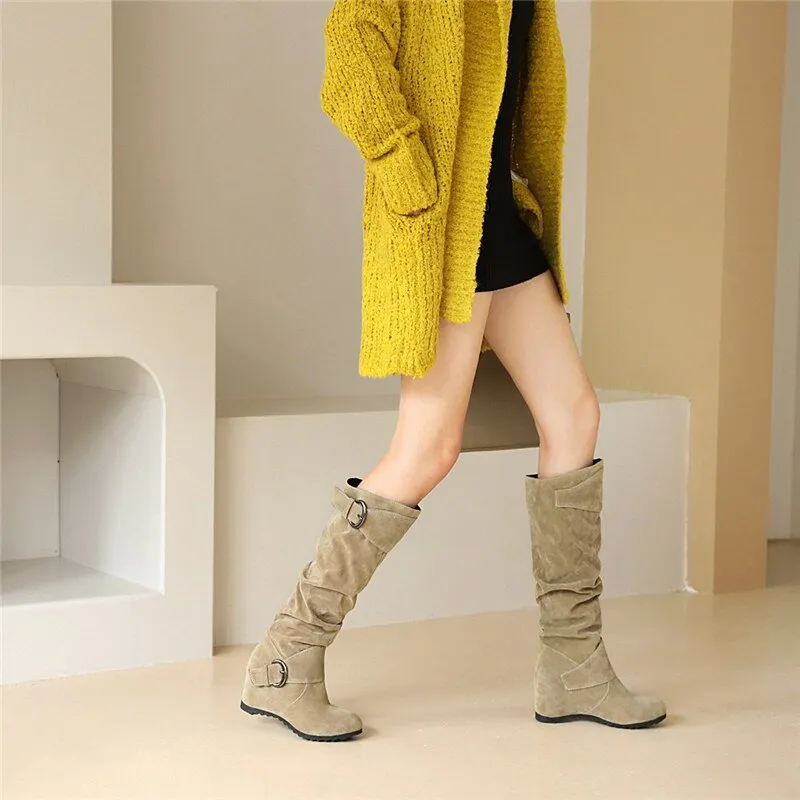 Funki Buys | Boots | Women's Mid-Calf Suede High Wedge Boot