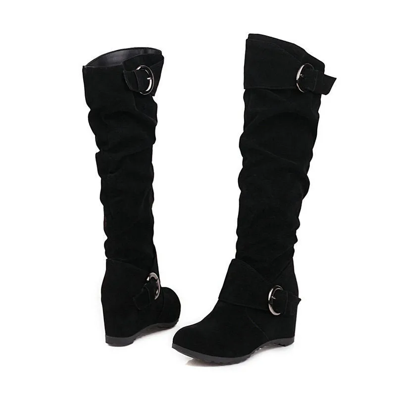 Funki Buys | Boots | Women's Mid-Calf Suede High Wedge Boot