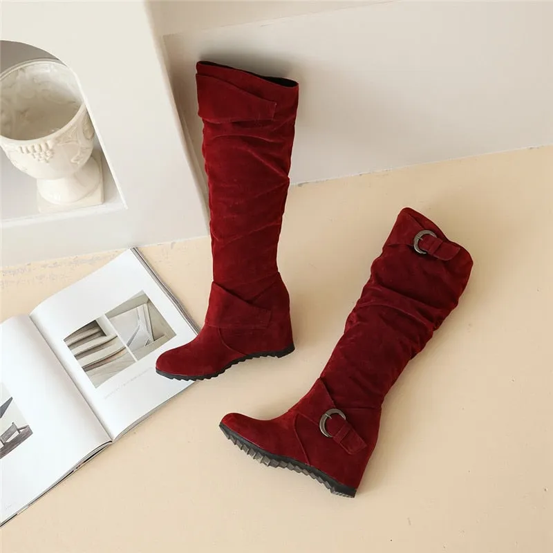 Funki Buys | Boots | Women's Mid-Calf Suede High Wedge Boot