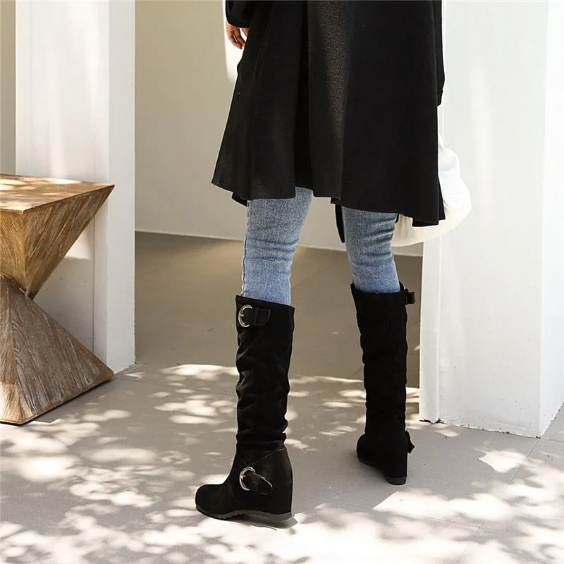 Funki Buys | Boots | Women's Mid-Calf Suede High Wedge Boot