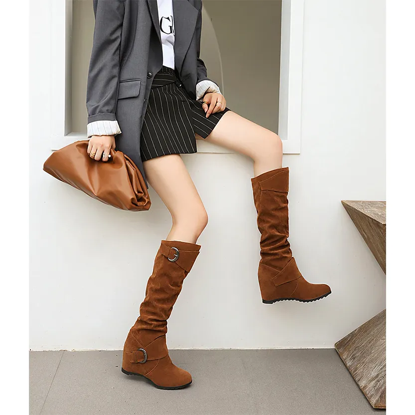 Funki Buys | Boots | Women's Mid-Calf Suede High Wedge Boot