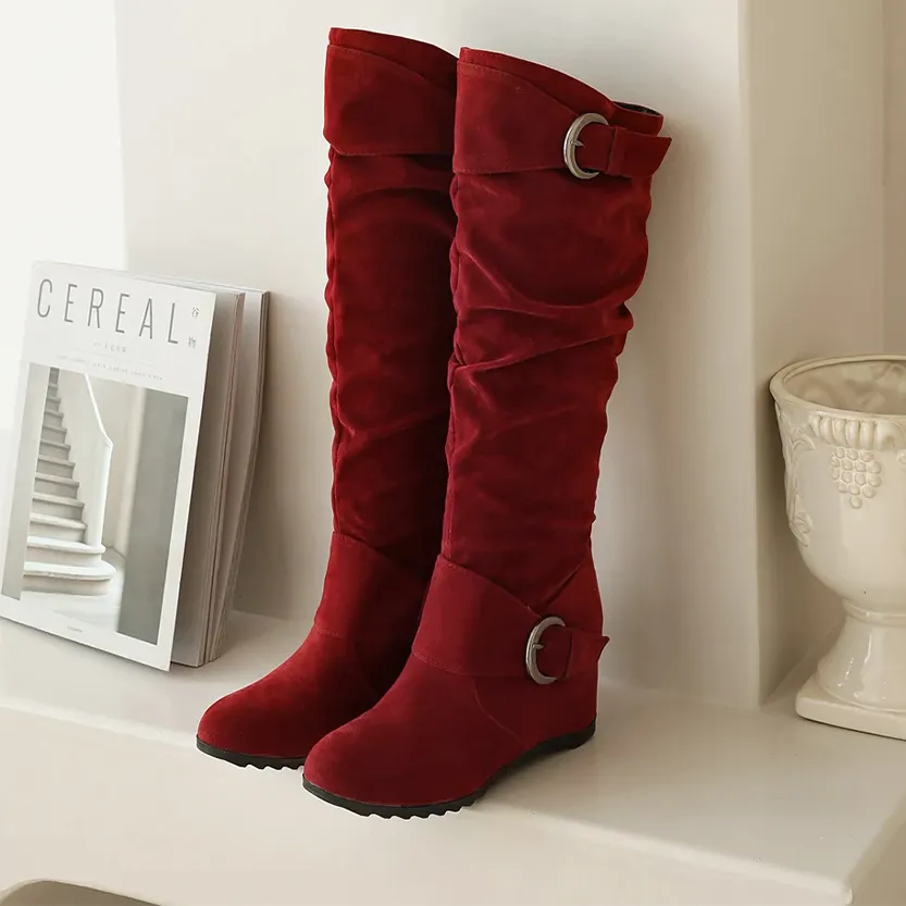 Funki Buys | Boots | Women's Mid-Calf Suede High Wedge Boot