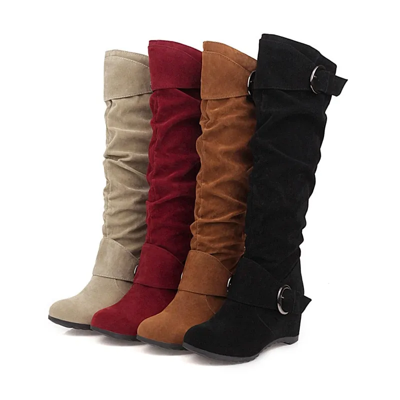 Funki Buys | Boots | Women's Mid-Calf Suede High Wedge Boot