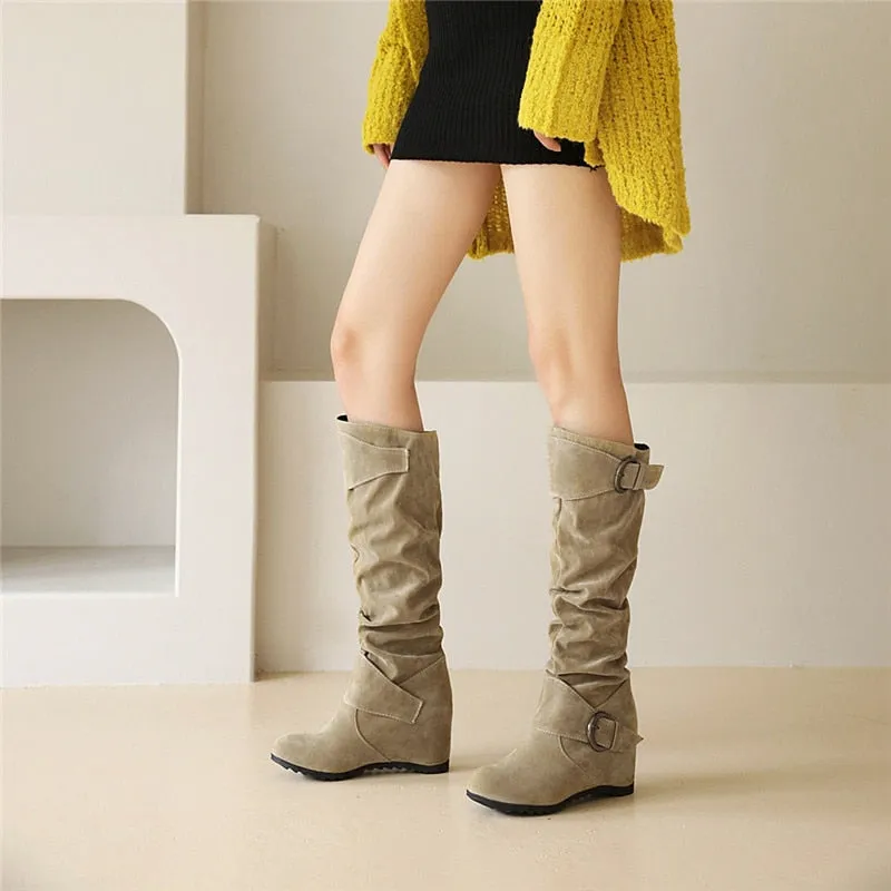 Funki Buys | Boots | Women's Mid-Calf Suede High Wedge Boot